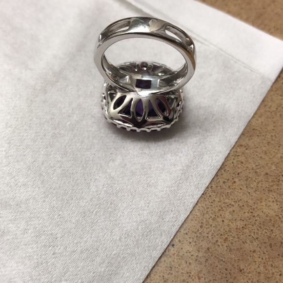Gorgeous faceted unique Amethyst with garnets sterling ring, size 5 3/4 - Picture 2 of 10